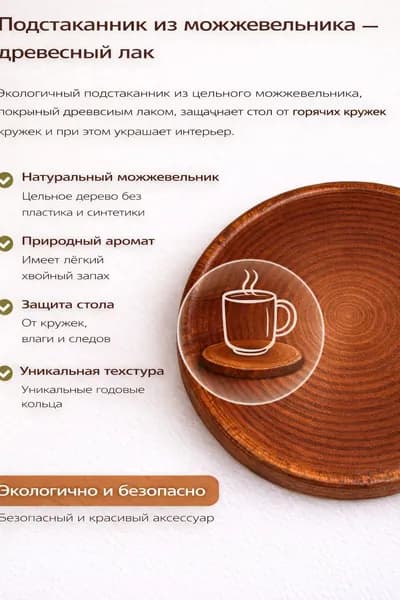 Подстаканник из можжевельника, цвет древесный лак, ручная работа