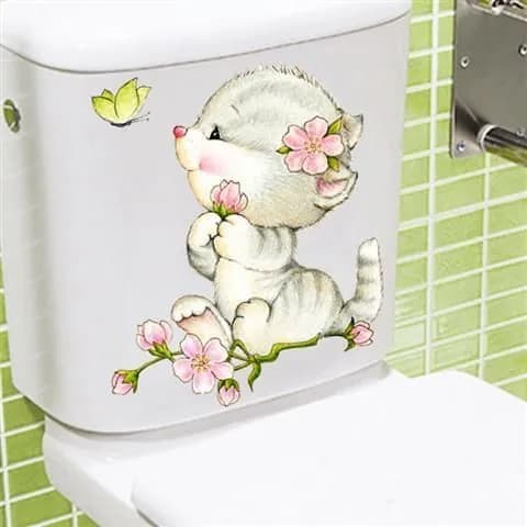 Наклейка для украшения туалета милого серого котенка