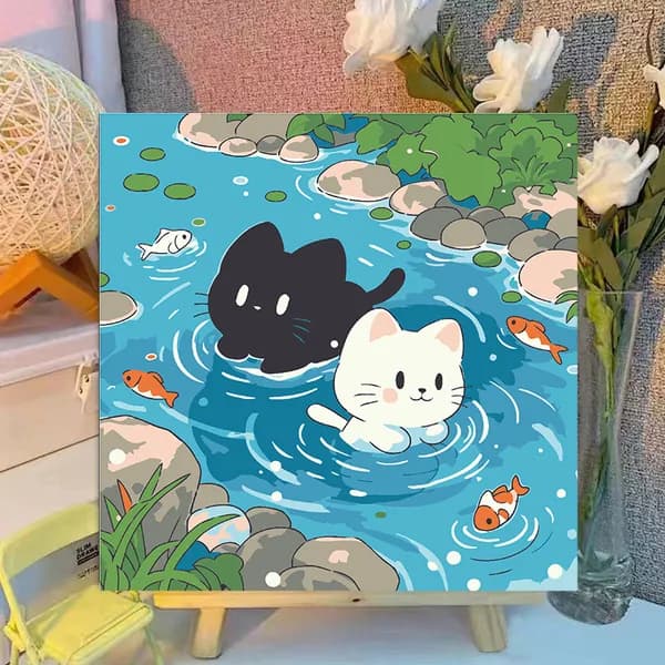 Картина по номерам, 20x20 CM, Кошки и собаки,Мультфильмы, подарки для детей, декомпрессия