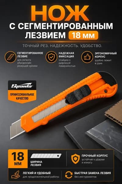 Нож с сегментированным лезвием 18 мм, оранжевый Sparta