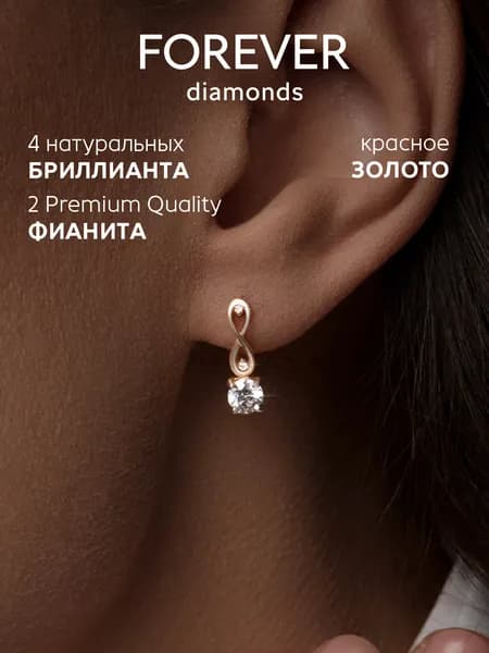 FOREVER DIAMONDS Серьги ювелирные Классические Золото красное 375 пробы