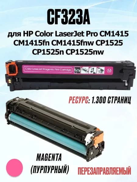 Картридж перезаправляемый MIPO HP 128A (CE323A) Magenta с чипом для лазерных принтеров HP LaserJet Pro CM1415, CM1415fn, CM1415fnw, CP1525, CP1525n, CP1525nw, пурпурный