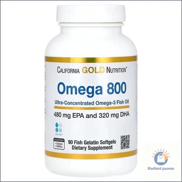 Omega 3 800 рыбий жир фармацевтической степени чистоты 80 % ЭПК/ДГК, 1000 мг California GOLD Nutrition 90 шт./ Омега 3 Калифорния Голд нутришн/мягкие желатиновые капсулы премиального качества