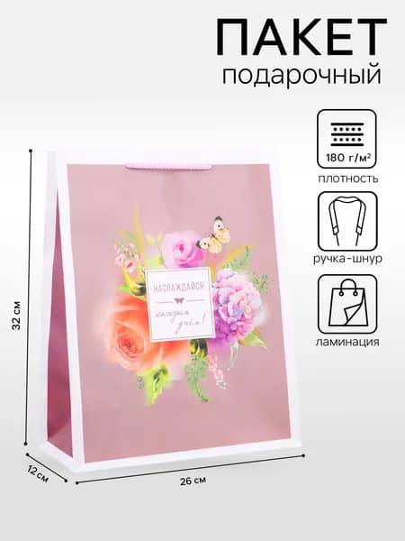 Пакет подарочный женский, ламинированный "Самый лучший подарок", 26х12х32 см
