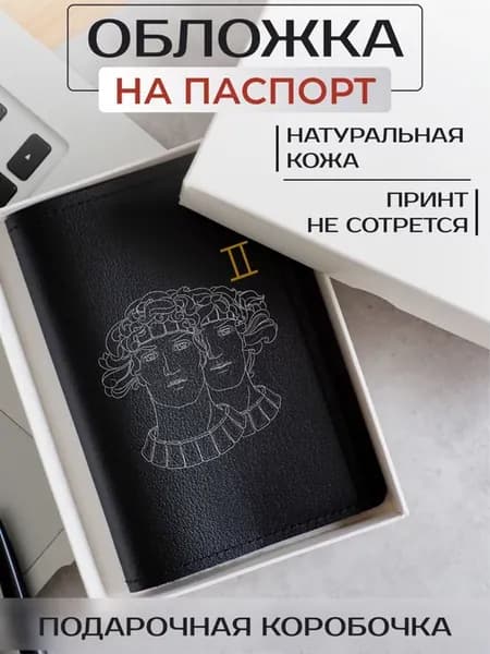 Кожаная обложка на паспорт с принтом Знаки зодиака Близнецы