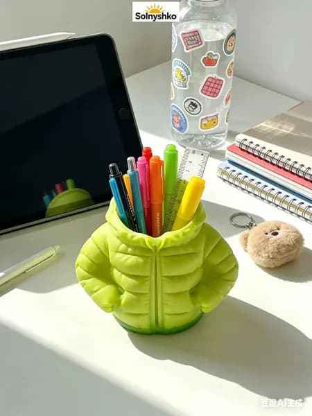 Подставка для ручек и карандашей- Пуховик зелёный 10.5cm