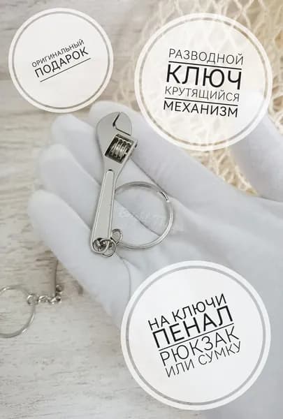 Брелок для ключей и рюкзака / Ключ разводной металлический серебристый