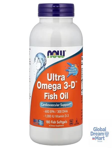 NOW Foods, Ultra Omega 3-D Рыбий жир, 600 EPA/300 DHA, Fish Oil, 180 софтгелей