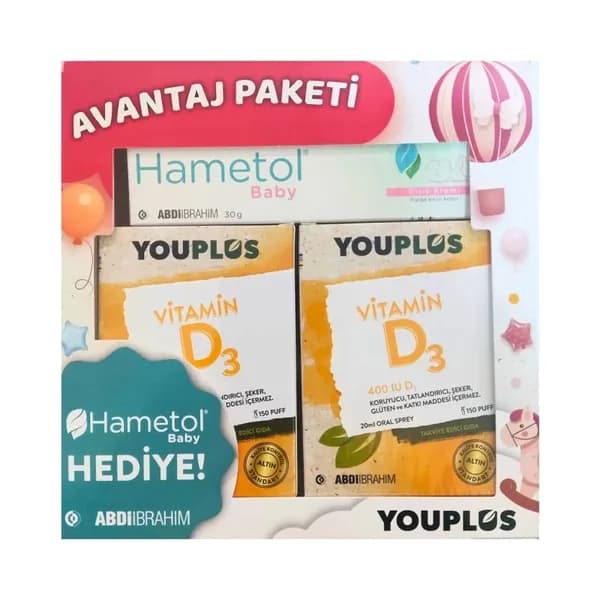 Youplus Витамин D3 400 МЕ 2 шт. + Hametol Baby Крем от опрелостей Подарочный набор