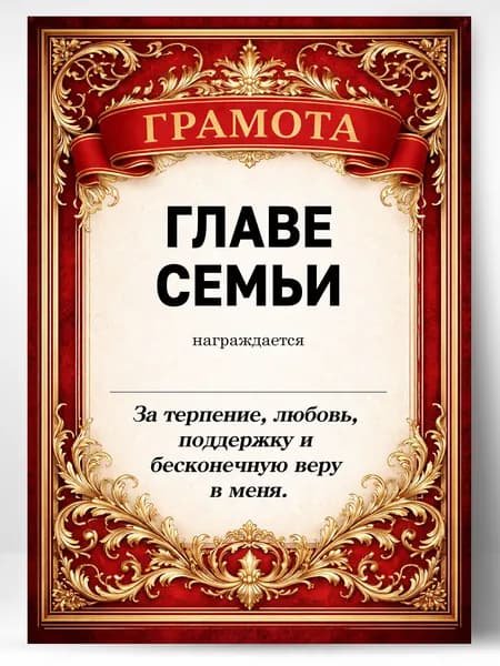 Грамота диплом в подарок - Главе семьи