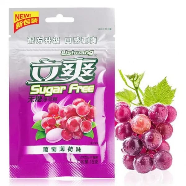 Lishuang Sugar Free, Конфеты освежающие, БЕЗ САХАРА, Виноград, 6 пачек по 15гр, Китай