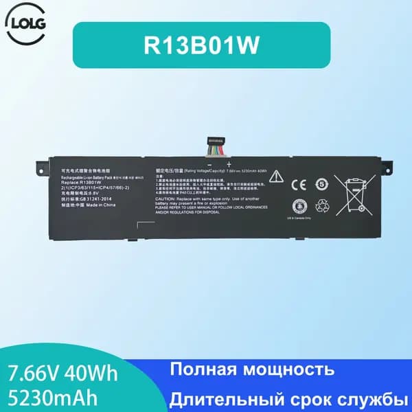 Аккумулятор для ноутбука Xiaomi 4810 мАч, (7,6 В, 5230 мАч, новый аккумулятор R13B01W R13B02W для ноутбука Xiaomi Mi Air 13,3" серии планшетных ПК 39 Вт·ч)