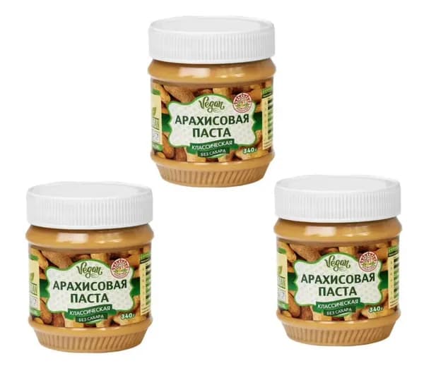 Арахисовая паста КЛАССИЧЕСКАЯ без сахара, АЗБУКА ПРОДУКТОВ, 3шт по 340гр