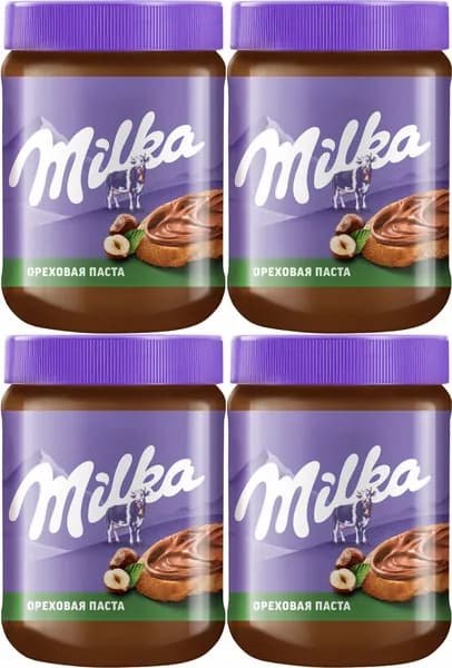Паста Milka шоколадно-ореховая, комплект: 4 упаковки по 350 г