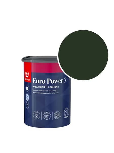 Краска моющаяся Tikkurila/Tikkivala Euro Power 7 RAL 6007 (Бутылочно-зелёный - Bottle green) 0,9 л