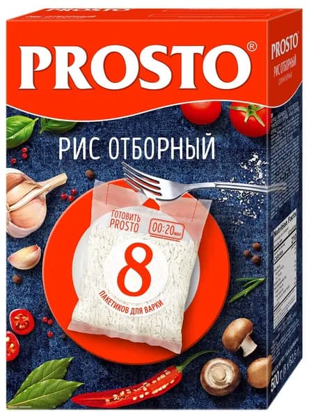 Крупа рис Prosto Отборный длиннозерный в пакетах для варки 8шт, 500г