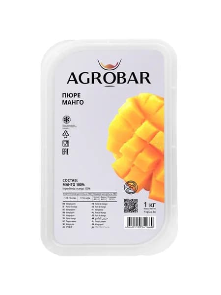 Пюре AGROBAR Манго замороженное, 1кг (без сахара)