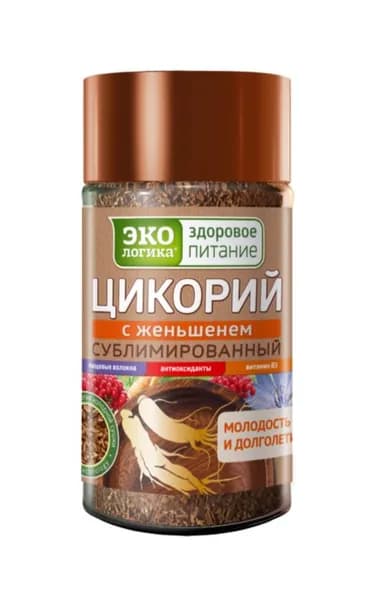 Экологика Цикорий растворимый, Здоровое питание, 100% натуральный сублимированный, с женьшенем, 85 г