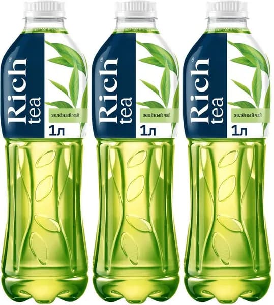 Холодный чай Rich зеленый, комплект: 3 упаковки по 1 л