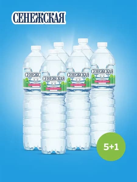 Вода негазированная Сенежская промо-пак, 6 шт х 1,5 л. Уцененный товар