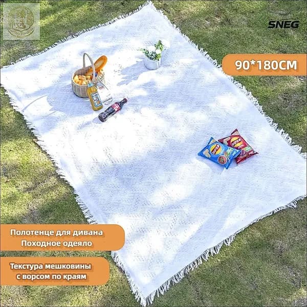 Покрывало 180x90 см лён вафельный, двусторонний абстракция белый