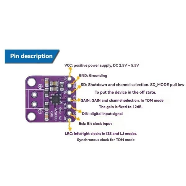 Модуль ЦАП-декодера Max98357 I2S 3W класса D для Raspberry Pi ESP32