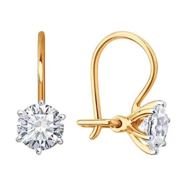 Золотые серьги DIAMANT-ONLINE с фианитом 585 пробы