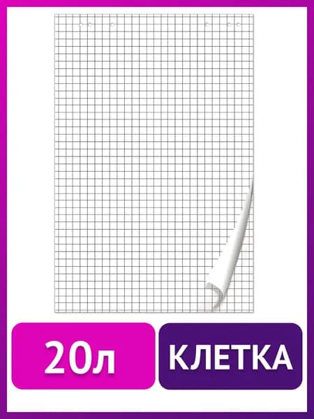 Бумага для флипчарта Brauberg плотная, блокнот 20 листов, клетка, 67,5х98 см, 80 г/м2