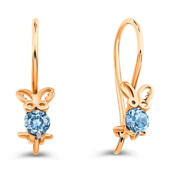 Серьги Заяц детские с фианитами из красного золота 375 пробы 585GOLD