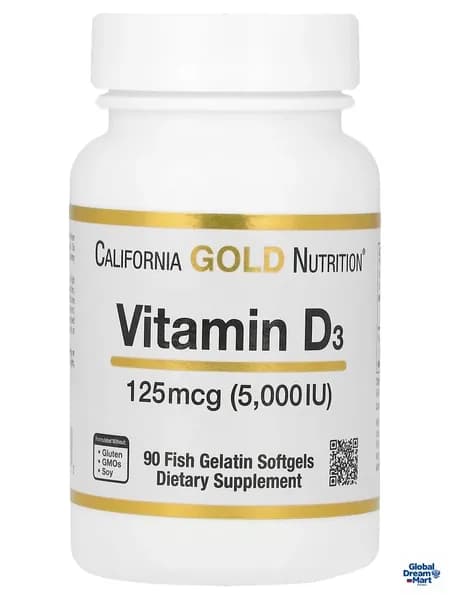California Gold Nutrition, витамин D3, 125 мкг (5000 МЕ), 90 капсул из рыбьего желатина