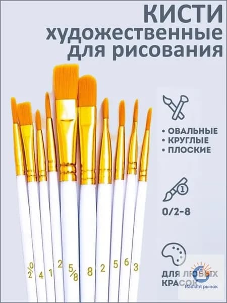 Набор кистей для рисования Ассорти  № 2/0, 10 шт.