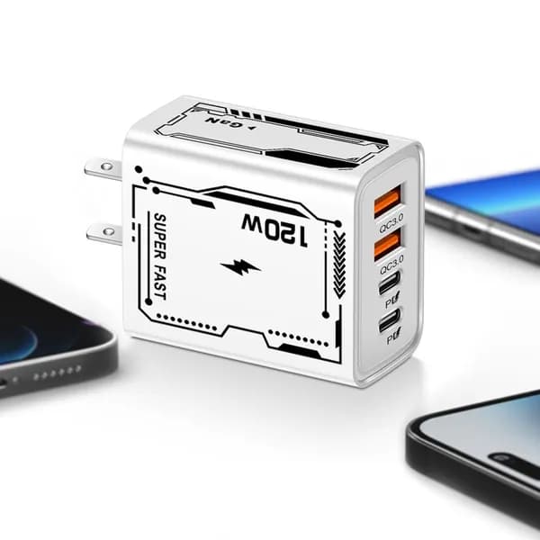 Универсальное зарядное устройство для смартфонов с 2 USB и 2 разъёмами Type-C, мощность 120 Вт, белое, тип US