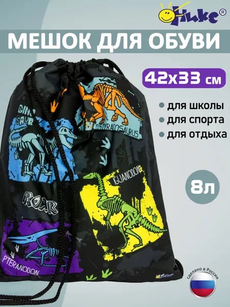 Мешок для сменной обуви и одежды ОНИКС Скелет динозавра, для мальчиков