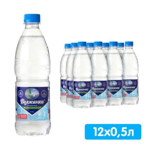 Вода питьевая Волжанка, 12 шт по 0,5л, пэт, без газа