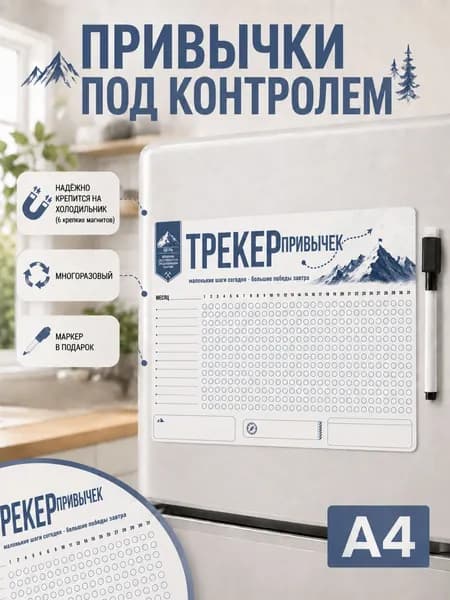 Трекер привычек магнитный на месяц ламинированный многоразовый планинг с маркером