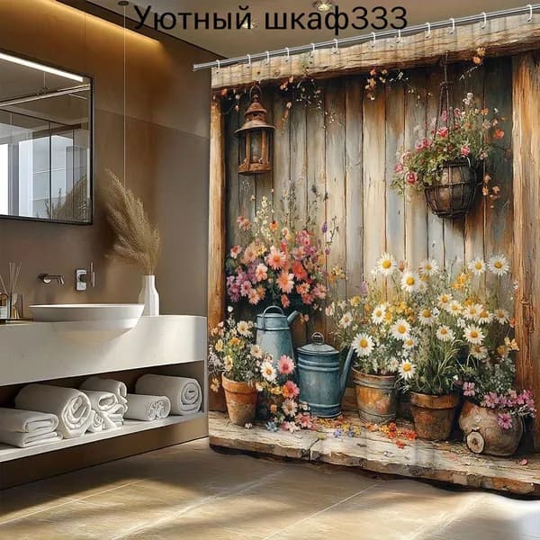 Штора для ванной 180x200 см художественная печать светло-серый