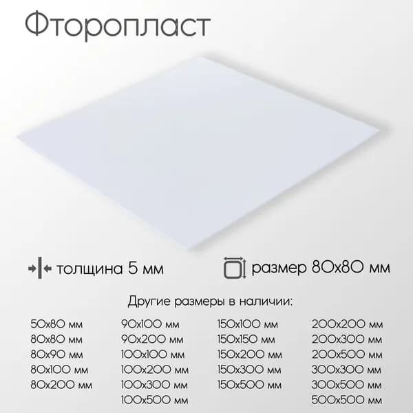 Фторопласт лист толщина 5 мм 5x80x80 мм