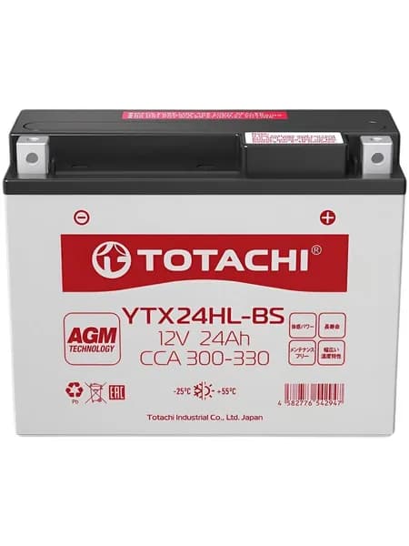 Аккумулятор для мототехники TOTACHI AGM 24A/h 12V 205х87х162 YTX24HL-BS сухозаряженный. Товар уцененный