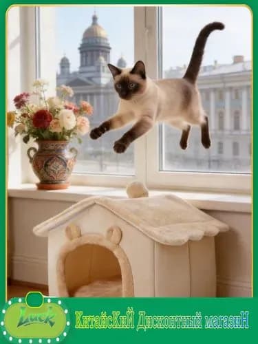 Домик/лежанка для кошек, изготовленная из высокоэластичного хлопка, удобная и не деформируется, подходит для игр и сна круглый год.