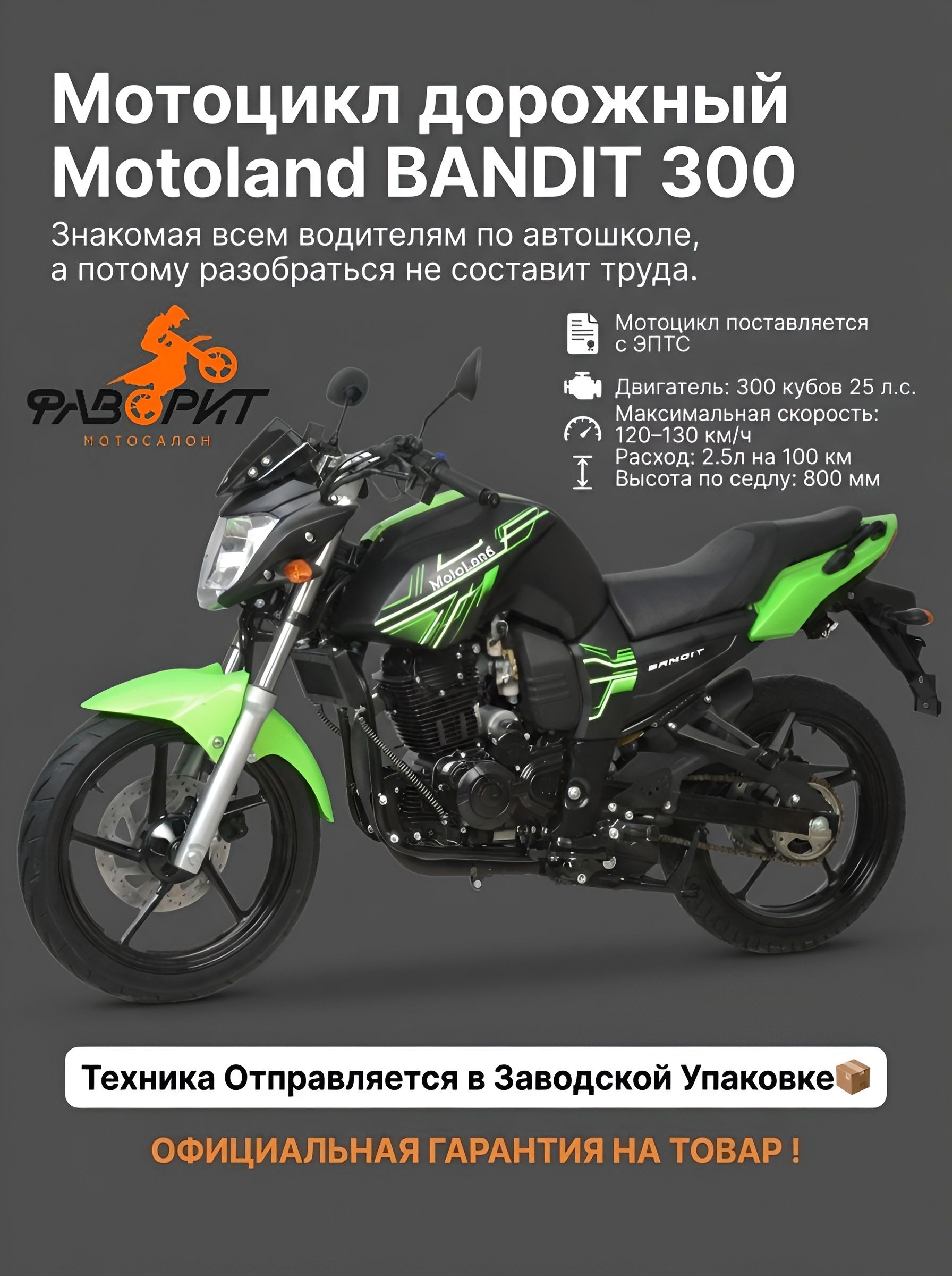 Мотоцикл дорожный Motoland BANDIT 300 с ПТС