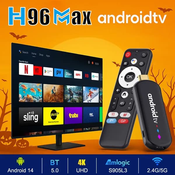 TV Stick/ Умная сетевая приставка для телевизора 4K HD медиаплеер, голосовой помощник, Wi-Fi 2, Bluetooth 5.0, Android 14.0, чип Amlogic S905L3.