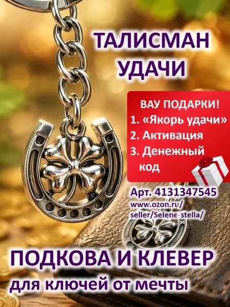 Денежный талисман на удачу и богатство Брелок подкова и клевер