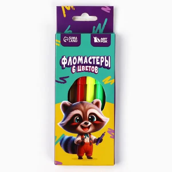 Фломастеры 6 цветов вентилируемый колпачок Енот