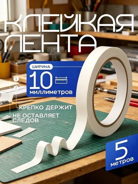 Клейкая лента канцелярская 10 мм x 5 м, 1 шт.