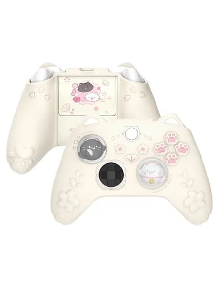 PlayVital Чехол для геймпада Xbox Series X/S Core силиконовый, Cherry Blossoms Kitten, антискользящий защитный чехол с накладками на стики, мягкая защита для игр дома и киберспорта