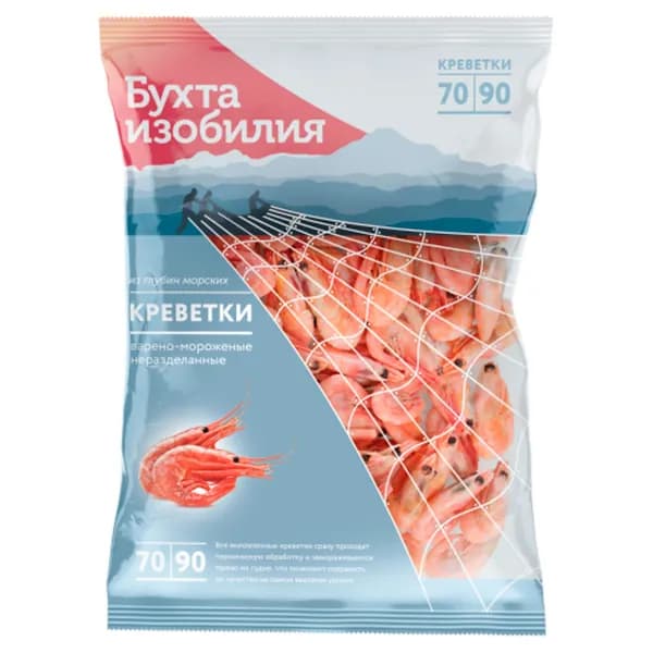 Креветки Бухта изобилия 70/90 Отборные неразделанные вареные мороженые 850 г