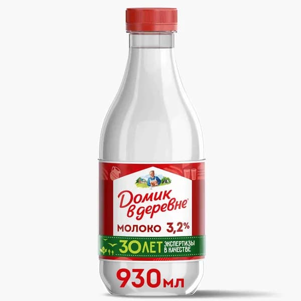 Молоко пастеризованное 3,2%, 930 г, Домик в деревне