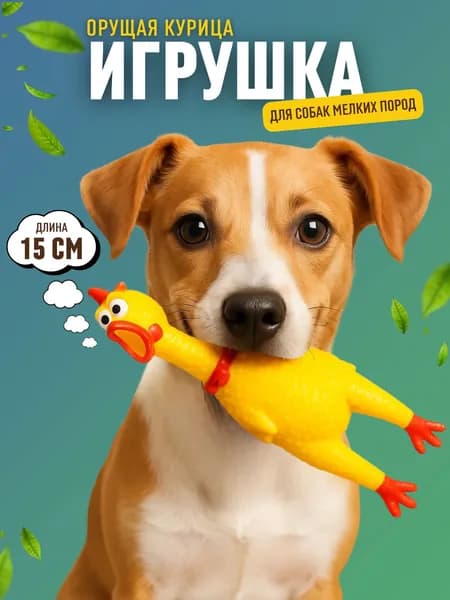 Игрушка для собак и щенков мелких и средних пород Товары для животных Пищалка КУРИЦА 15 см жёлтая 104152