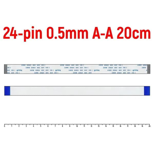 FFC шлейф 24-pin Шаг 0.5mm Длина 20cm Прямой A-A AWM 20624 80C 60V VW-1
