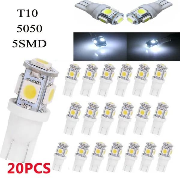 Набор 20 шт. сверхъярких светодиодных ламп T10/W5W 5-SMD 5050, белый 6000K